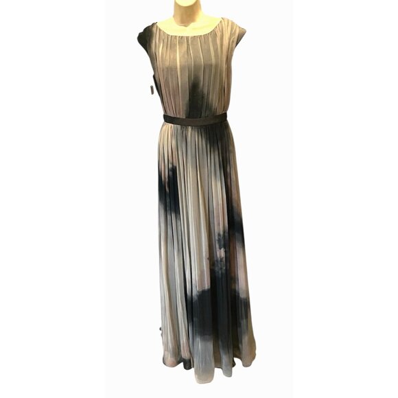 New Zara Abstract Watercolor Chiffon Sleeveless Pleated Party Maxi Dress - Picture 5 of 15